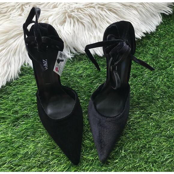 ZARA Black Pointed Toe High Heels with Back Bow NWT – Size 9 - Picture 6 of 16